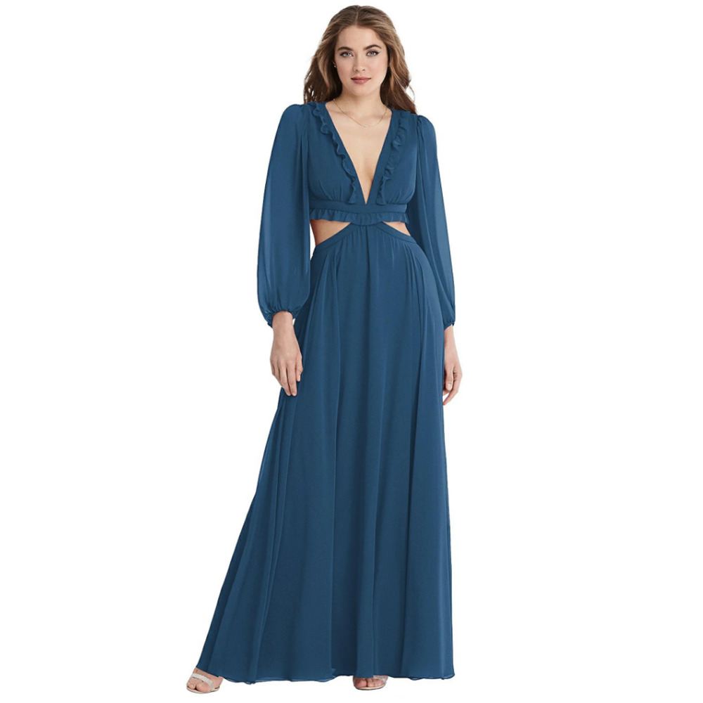 NEW Lovely Women's 18 Harlow Bishop Sleeve Blue Cutout Maxi Dress J1-10